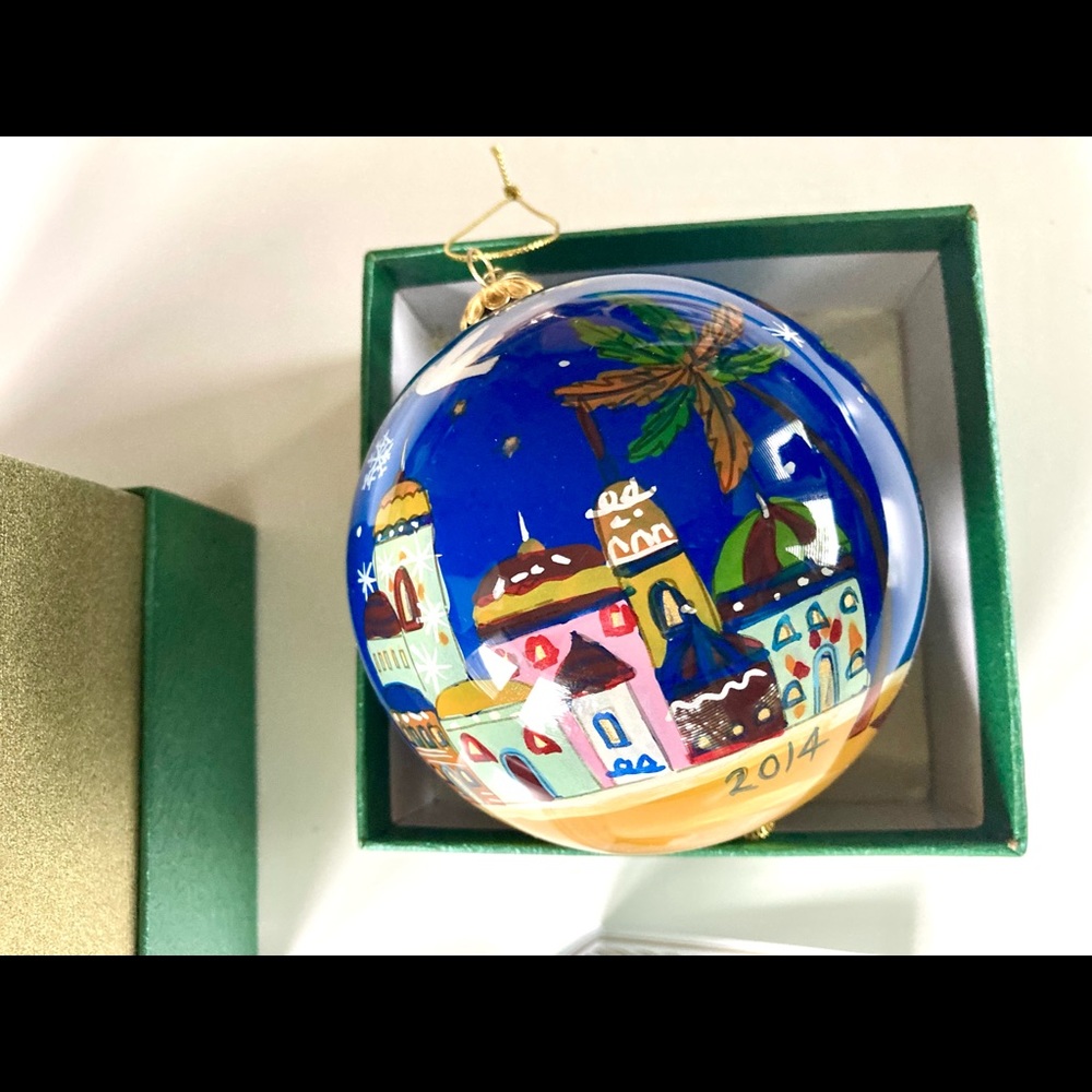Large Original Glass Hand Painted Christmas Ornament 2014 NEW